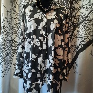 Cold Shoulder Floral Long Sleeve Tunic ABS Allen Schwartz